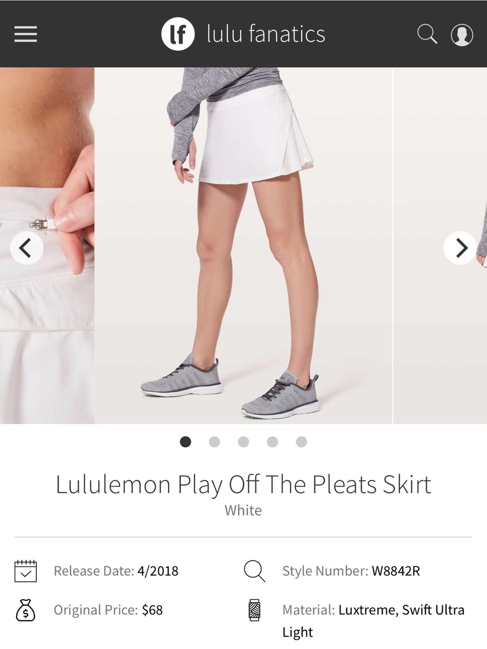 Lululemon Play Off The Pleats Skirt White 14